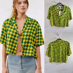 Urban Outfitters Green and Yellow Checkered Button Down Shirt
